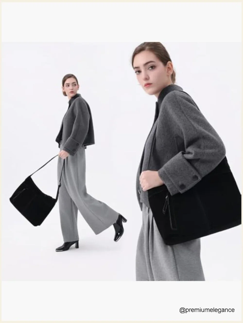 Slouchy Suede Leather Shoulder Crossbody Hobo Tote Handbag Zip Top Front Pocket